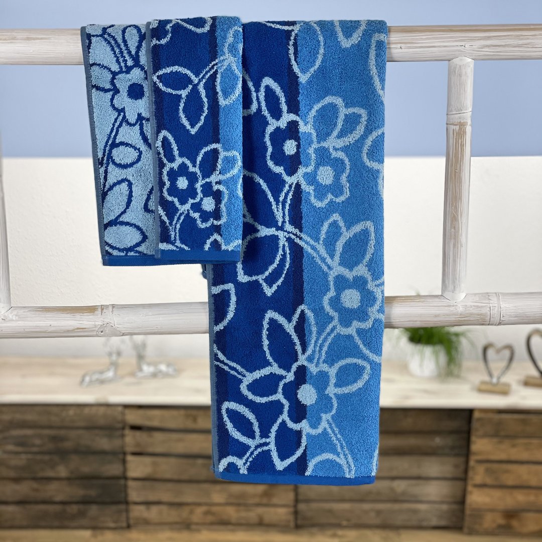 Blumen Gäste- oder Handtuch Blau